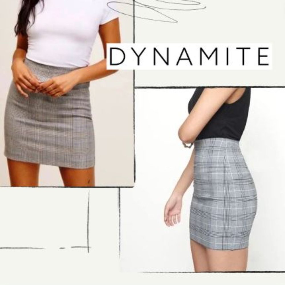 PLAID BLUE/GREY SKIRT - HIGHWAISTED